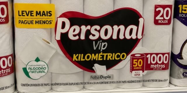 Personal Papel Higiênico Kilométrico Folha Dupla, Com 20 Rolos 50m