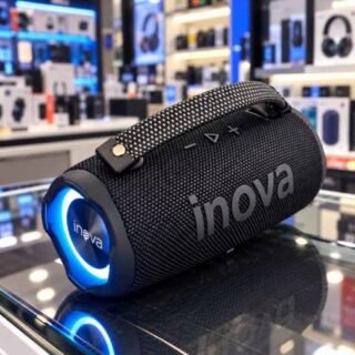 INAVA Caixa de Som Bluetooth 5.4 com Música 12 Horas por Dia – Som Estéreo Explosivo, Luzes RGB Coloridas, Impermeável IPX6 – Sua Companheira Perfeita para Praia, Acampamento e Festas (Azul)