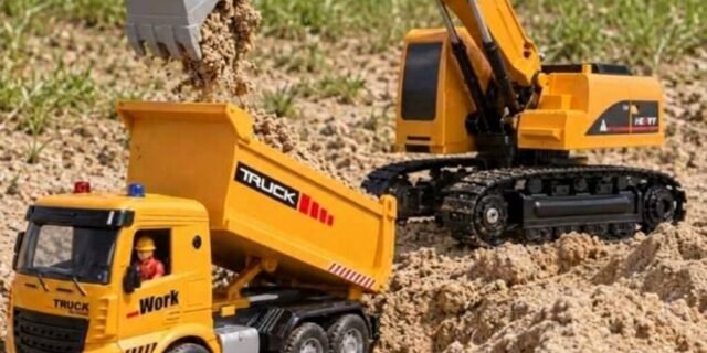 Escavadeira Carros De Controle Remoto, Caminhão De Construção De Rc, Escavadeira, Brinquedo 2 Em 1 Com Luzes, Escala 1:20, 2.4ghz Com 2 Baterias Recarregáveis