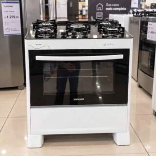 Regional Suggar Fogão Neo Glass Branco Mesa De Vidro 5 Bocas Trempe 6 Apoios Acendimento Automático Fgvng510br