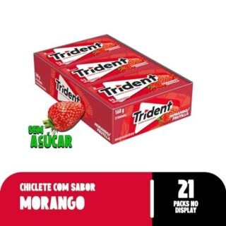 Goma De Mascar De Morango Trident, 8g, Pack Com 21 Unidades
