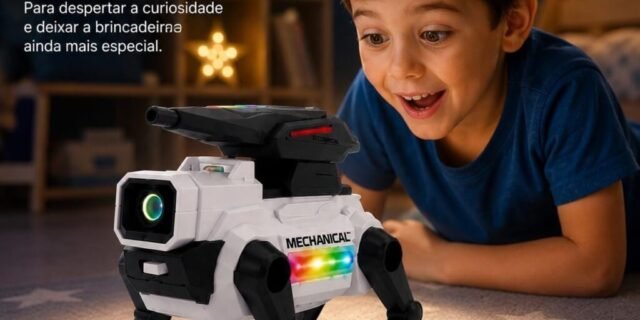 Robô Cachorro Eletrônico Luz e Som Brinquedo Infantil Interativo Branco