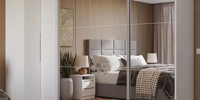 Guarda-roupa Modulado Neo + Guarda-roupa Royale 3 Portas de Correr de Espelho Branco Madesa
